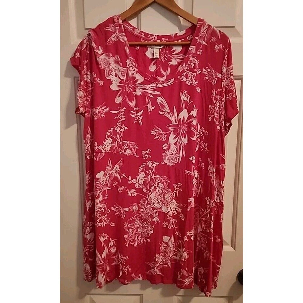 Sonoma Womens XXL Shirt Dress Midi Pink Floral Stretch Lightweight Short Sleeve